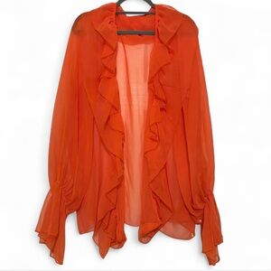 Sheer Orange Ruffle cardigan
